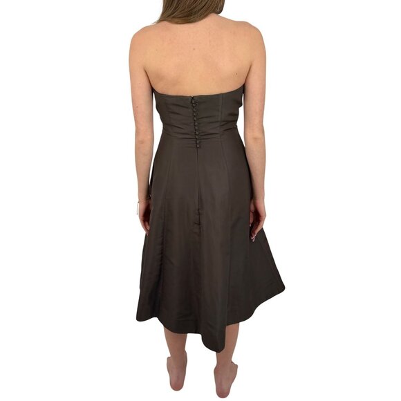 VTG 90s J.Crew Brown Silk Strapless Midi Dress | Elegant Tulle Lined A-Line Gown - Picture 16 of 16
